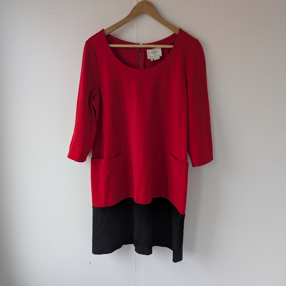 kate spade New York Red and Black Colorblock Scoop Neck Mini Dress Size Large